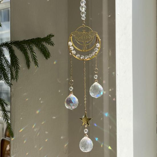 Cattura Sole in Cristallo Suncatcher con Luna Farfalla & Falena, Cattura Sole a Prisma per Decorazione da Appendere alle Finestre, Generatore di Arcobaleno per Giardino sul Soffitto