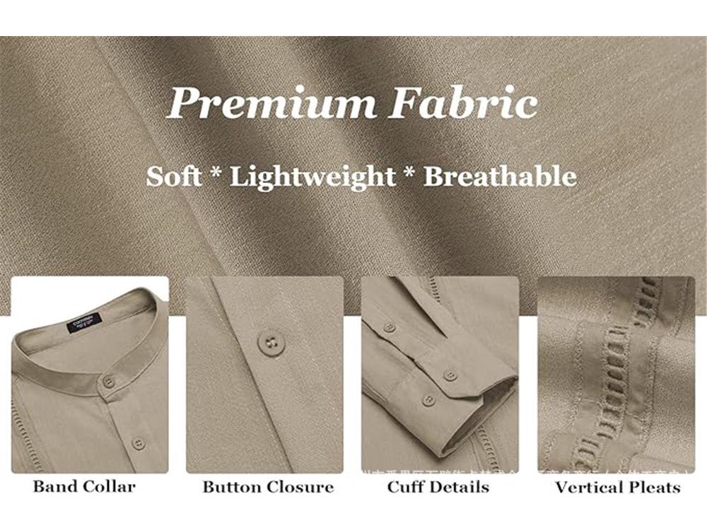 Men's Casual Cotton Linen Stand Collar Shirt - European & American Style for Summer Beach Vacation 2023