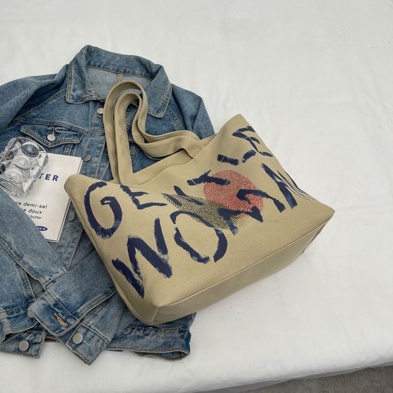

Bag Dison Alphabet Canvas Bag Women s New Trend Internet celebrity Fashion Shoulder Tote Bag Handheld Shopping Bag Standard