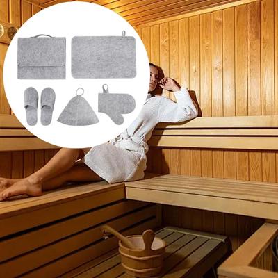 Ensemble Chapeau de Sauna Kit de Bain Accessoires Cadeau Pantoufles Pratique Chapeau en Feutre Tapis Russe