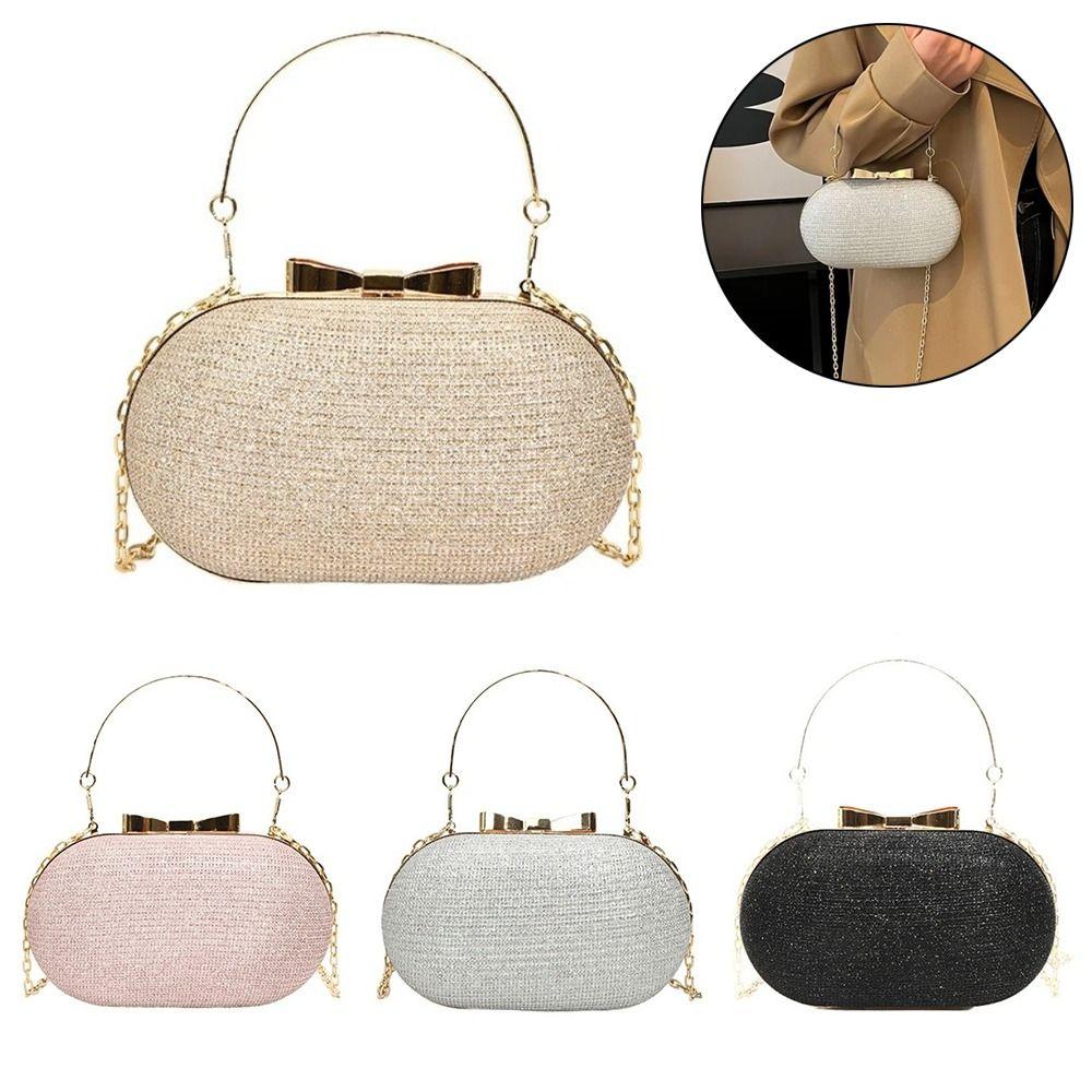 Elegant Sequined Glitter Evening Bag Bow Sparkling Shiny Clutch Bag Metal Chain Crossbody Bag Dinner