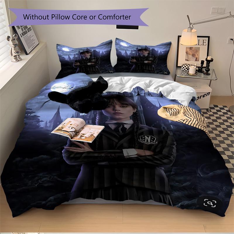 3pcs Wednesday Addams Comforter Set - Four Seasons Home High,Machine Washable Bedspread with Pillowcases (No Filling) yy250909012