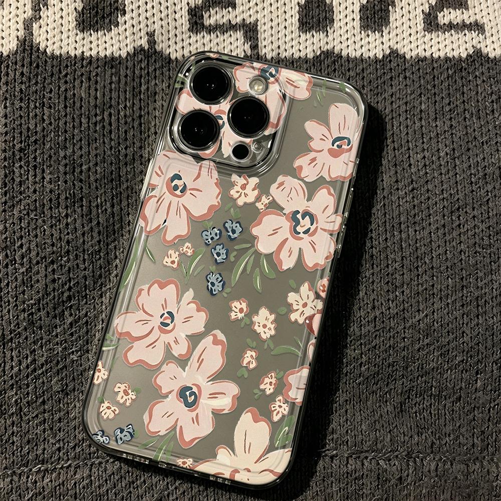 Morandi Pink Flower Soft Case For Iphone 16 Pro Case Iphone 15 13 16E 11 12 14 17 Pro Max 14 Plus 17E Shockproof Anti-Drop Cover