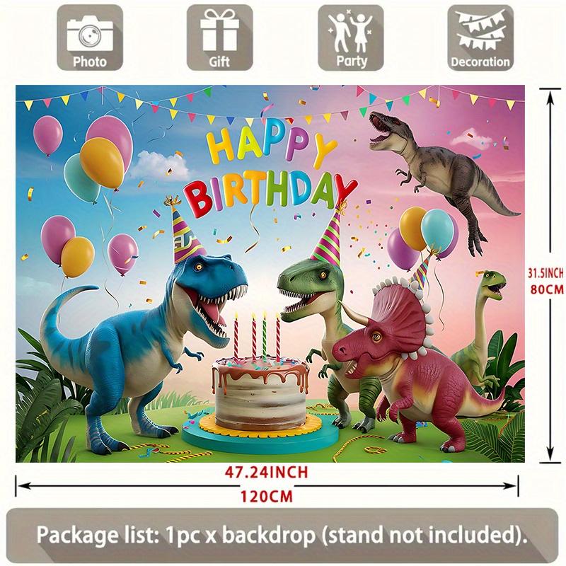 Party Backdrop Dinosaur Cartoon Text Balloons Festive Atmosphere Banne Photo Booth Decor Birthday Party Decor