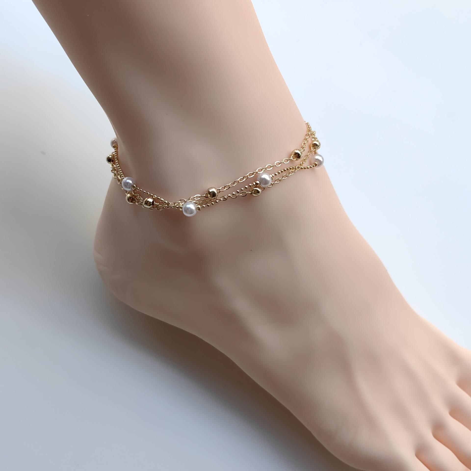 Women s Trendy Rhinestone Star & Pearl Multi-layer Anklet Bracelet