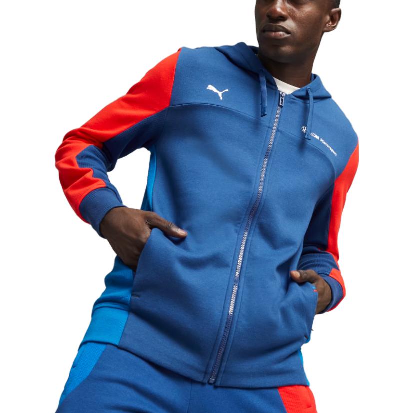 Puma Bmw M Motorsport Hooded Sweat Jacket Logo Print Color Block Long Sleeve Jacket Men Jackets Blue 621221-04