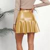 Women High Waist Ruffled PU Leather Skirt
