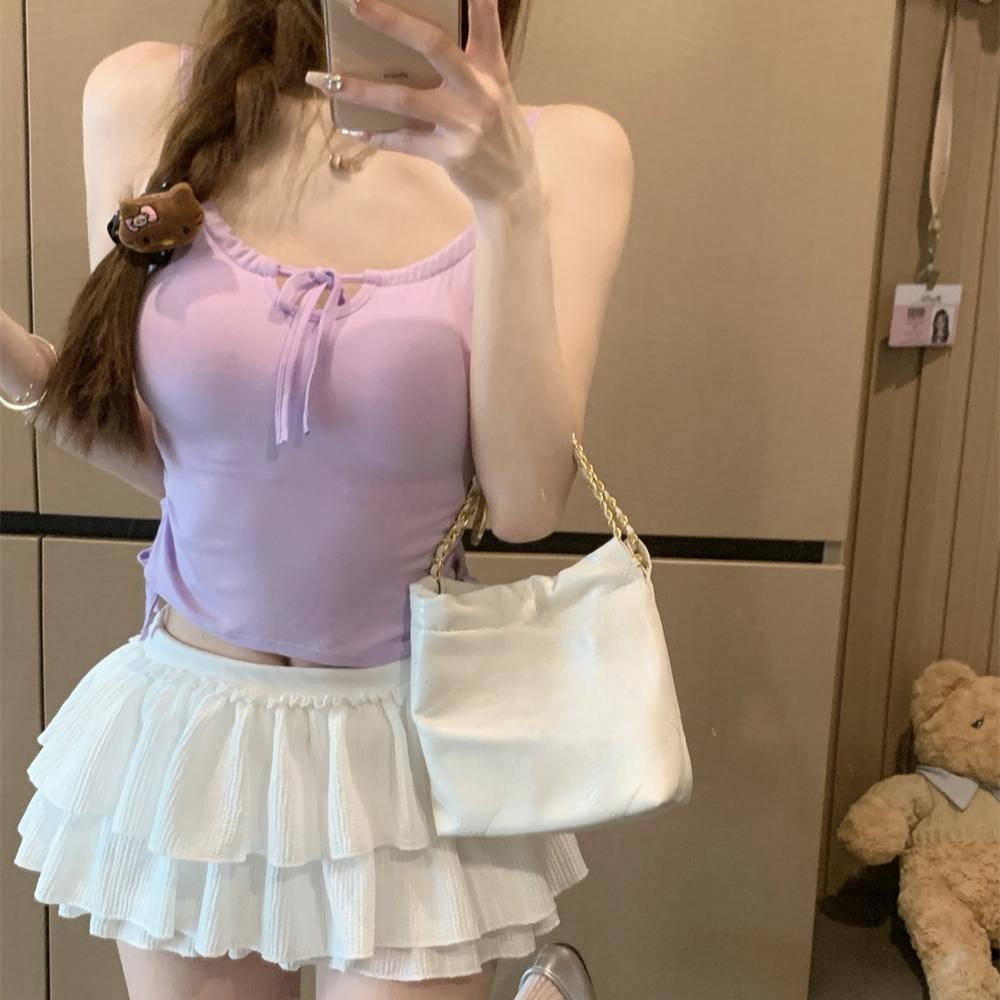 

летние женские однотонные топы на шнуровке с завязками на бретельках женские хлопковые топы-майки на бретельках harajuku уличная одежда сексуальные топы-кофточки с подушкой на груди молодая девушка one size фиолетовый