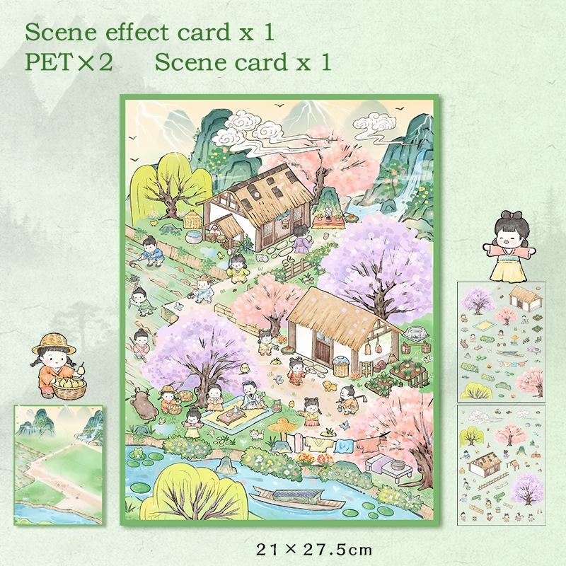 1Set Autocolante Peisaj Stil Antic Chinezesc Stereoscopic Miniatură Colaj Scenă Autocolante Decompresie Autocolante Cont Mână