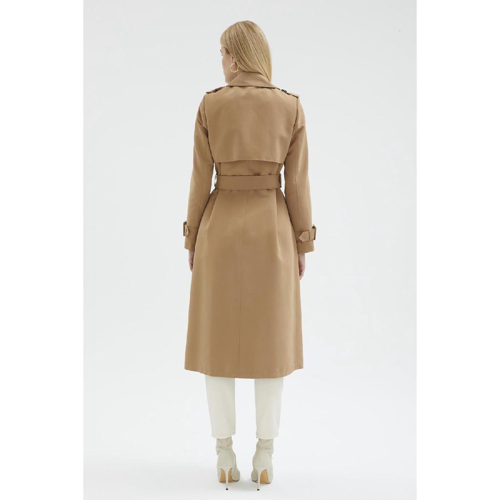Jacket Collar Sleeve Detailed Mink Trench Coat 12667