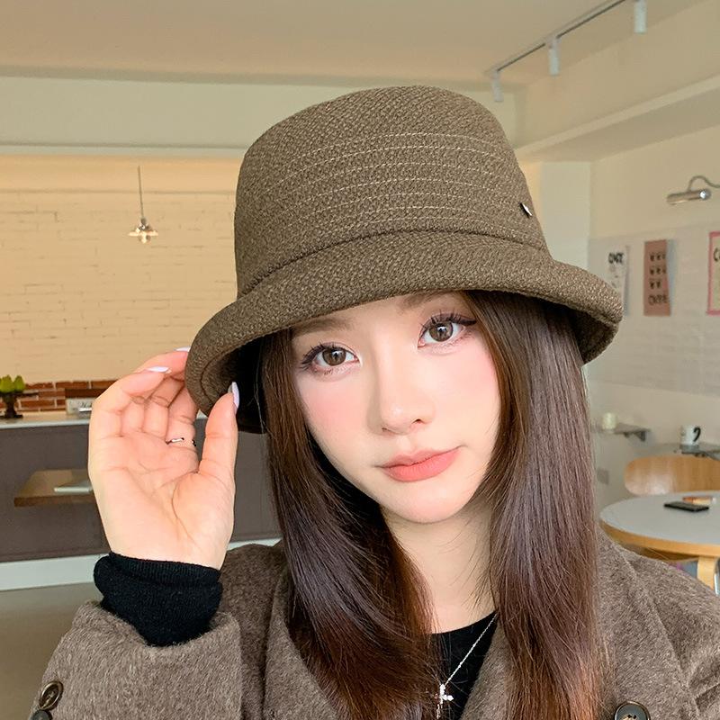Autumn and winter new curling edge bucket hat women's casual fashion basin hat temperament elegant versatile sun hat shows small face