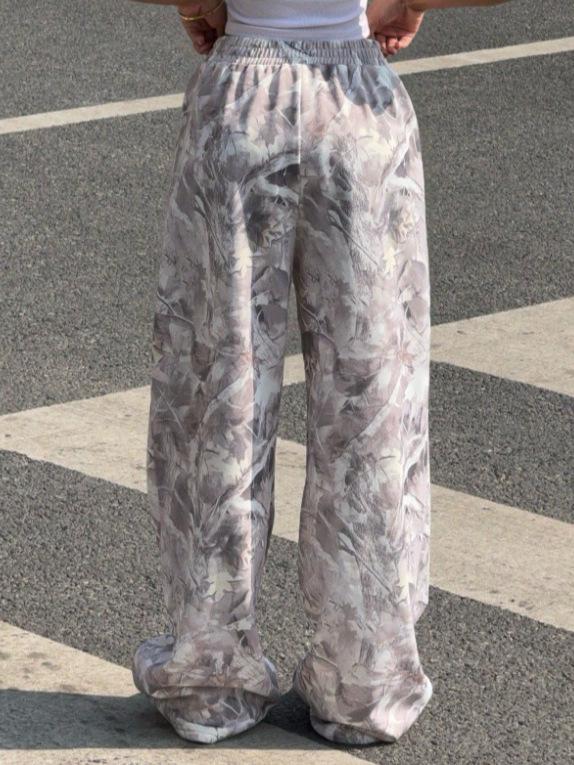 2025 Teen Fashion Camouflage Print Elastic Waist Wide-Leg Pants