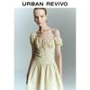 UR 2025 Spring Floral Print Patchwork Lace Dress