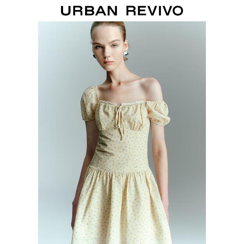 UR 2025 Spring Floral Print Patchwork Lace Dress