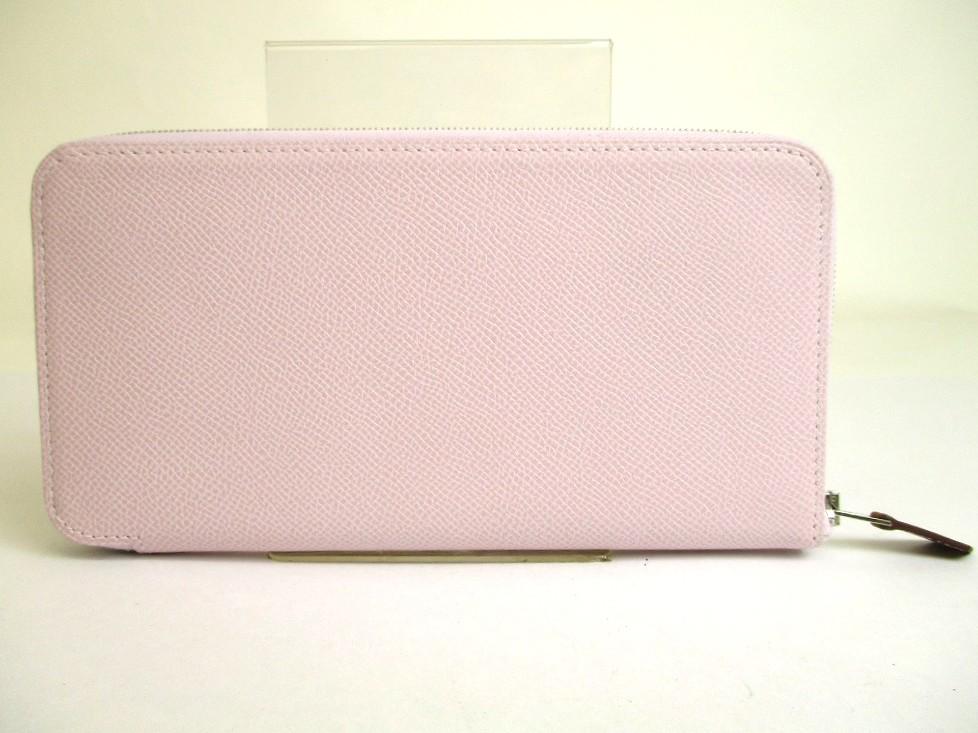 Authentic HERMES Lignt Pink Veau Epson SILK\'IN LINE Round Zip Wallet Azap Long #a817  Refurbished