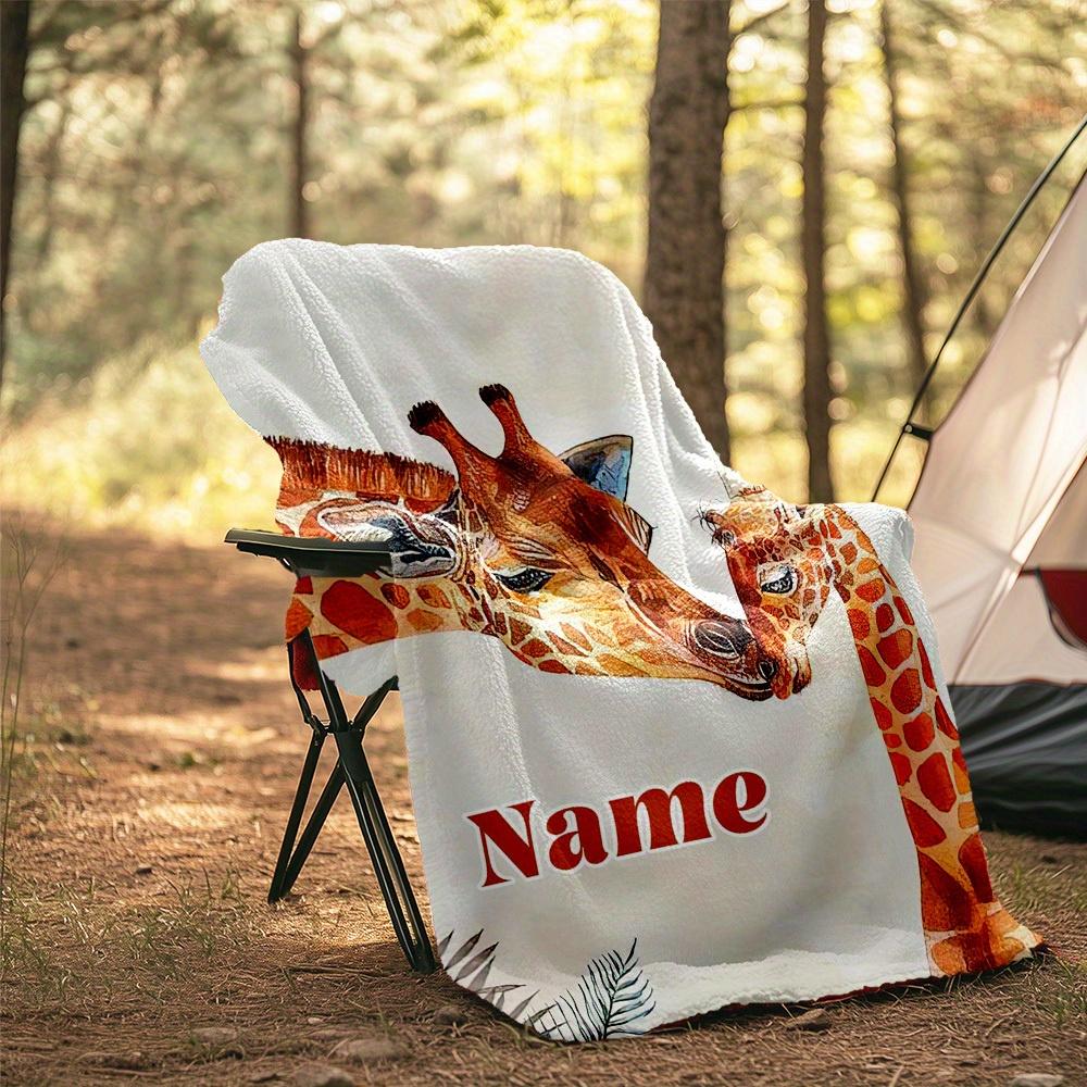 240Gm2 Giraffe Family Outdoor Customize Your Name Blanket Comfortable Soft Lightweight Allseason Multipurpose Blanket For Travel Camping Picnics Sofa