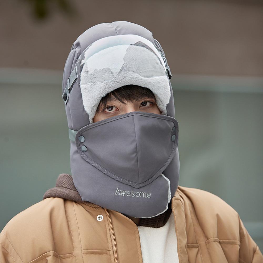 Fashion Winter Warm Lei Feng Hat Thickened Cycling Cold Northeast Hat Protective Goggles Ear Protection Beanies Hat Winter