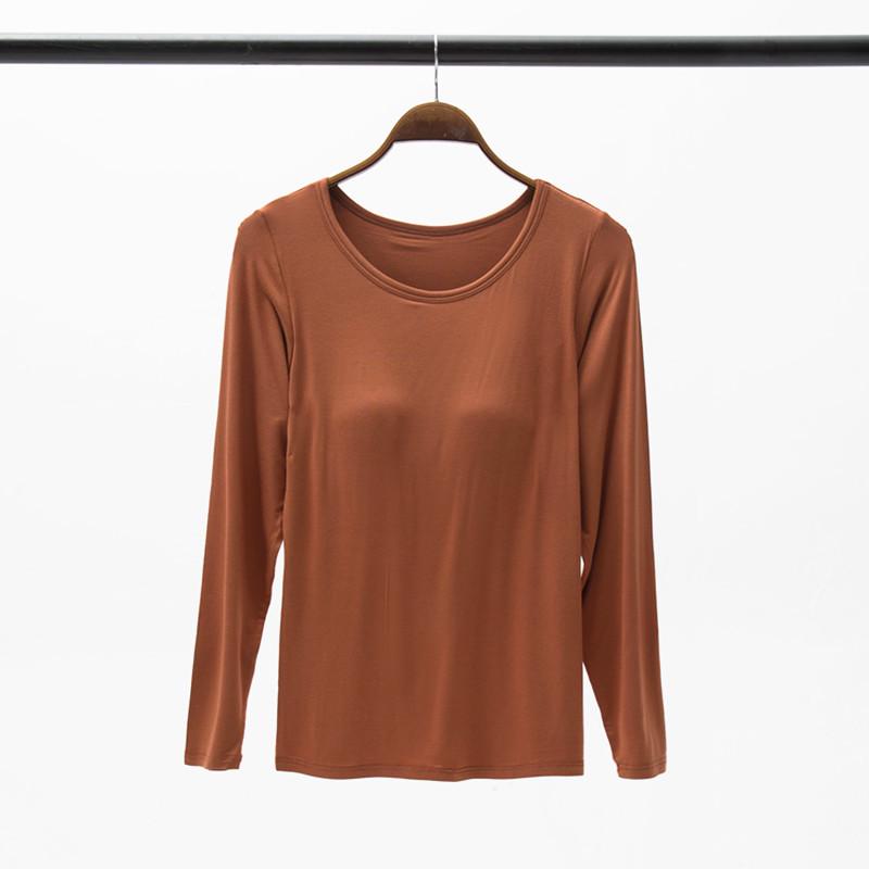 Modal Long-Sleeve Women's Base Shirt with Chest Pads, No Underwire, Integrated Cup, Autumn/Winter Outerwear & Sleepwear