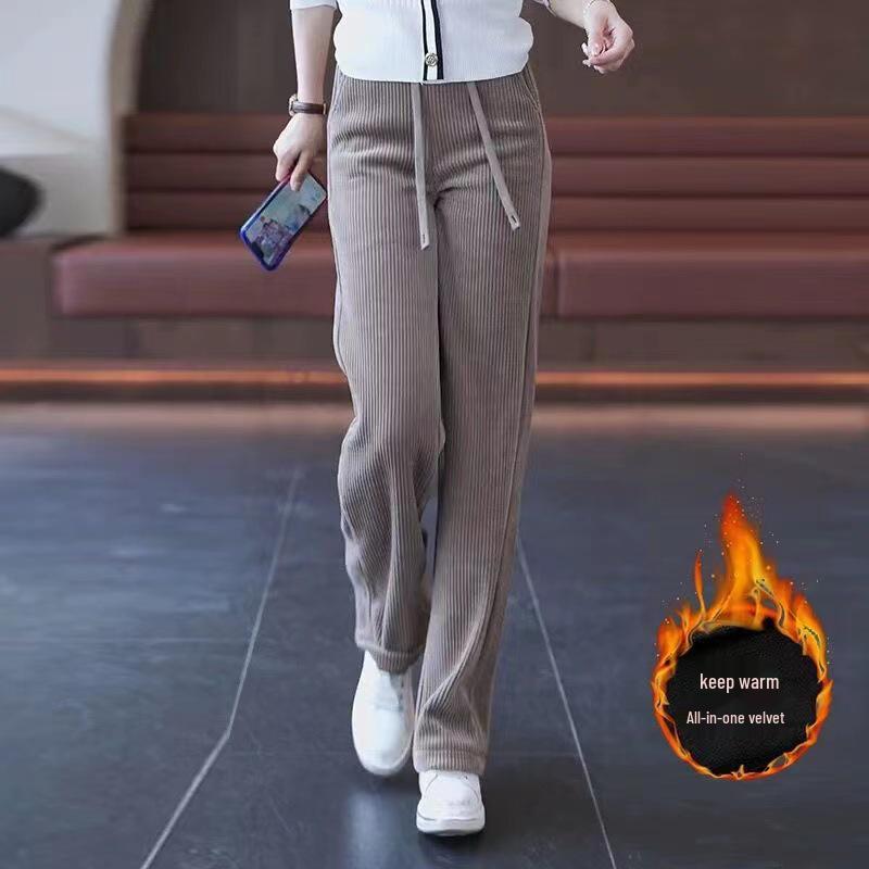 Women's High-Waisted Slimming Corduroy Pants - Narrow/Wide-Leg, Plus Velvet, Autumn/Winter, Long Casual Straight-Leg