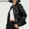 BITCED Autumn Slim-Fit Women's Leather Jacket Slim-Fit Outerwear Leather Clothing for Women