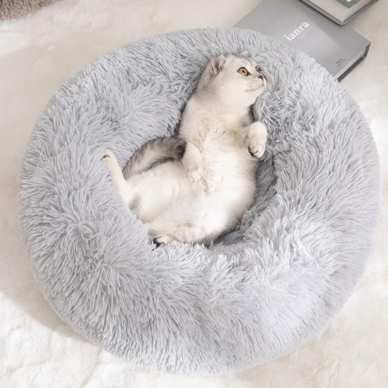 Washable Plush Round Dog Cat Bed Removable Cover Cozy Pet Mat for Deep Sleep Warm Pad