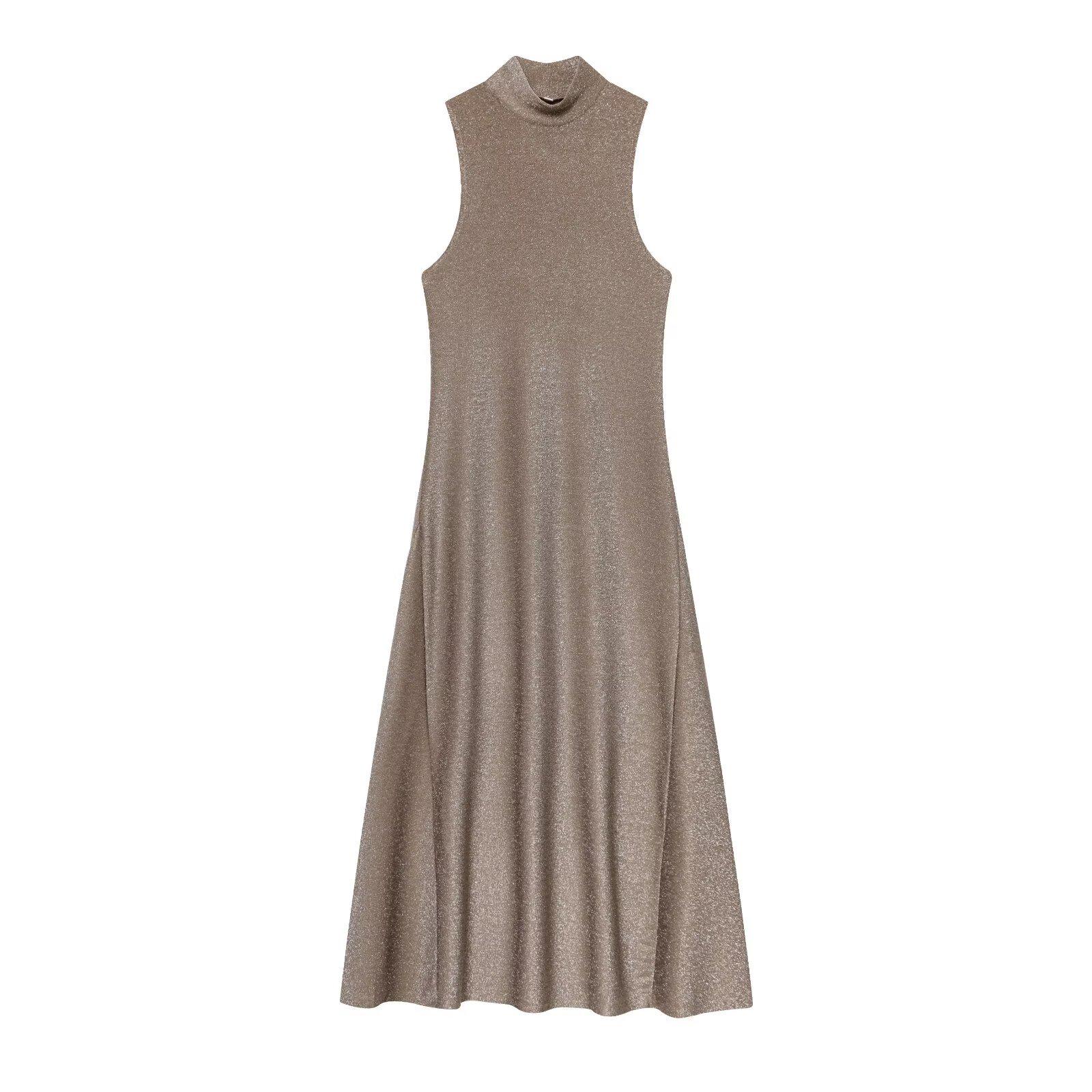 

European American Women s Metallic Thread Sleeveless Dress - Fashionable Hot Seller Medium хаки