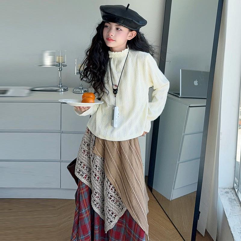 

Комплект юбки в стиле пэчворк для девочек 2025: Вязаный кардиган и юбка миди на осень/зиму 170 cm