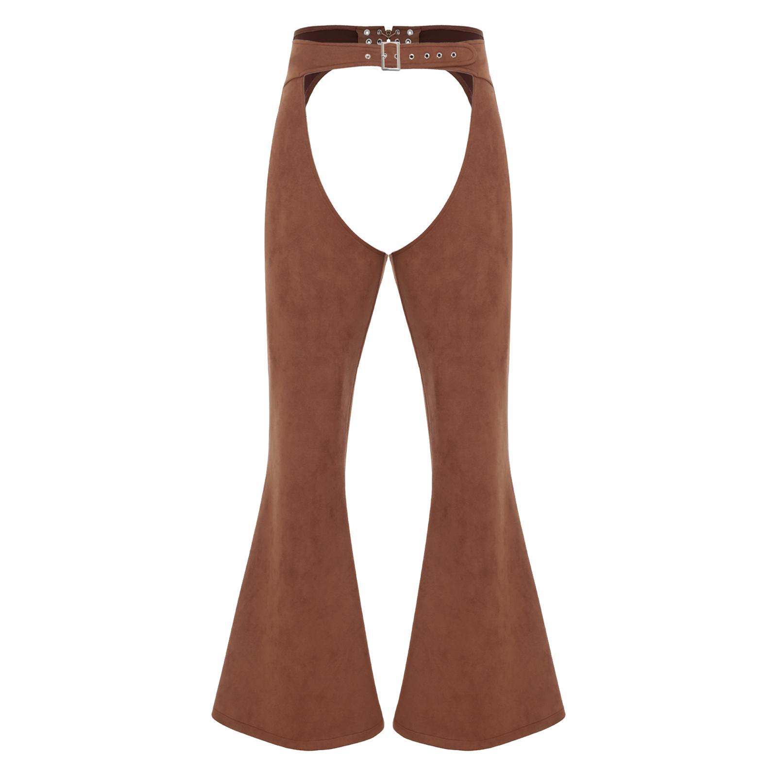 

Мужские винтажные брюки из искусственной замши, регулируемая талия, дизайн с вырезами, ковбойский байкерский стиль, широкие штанины, брюки для верховой езды S коричневый