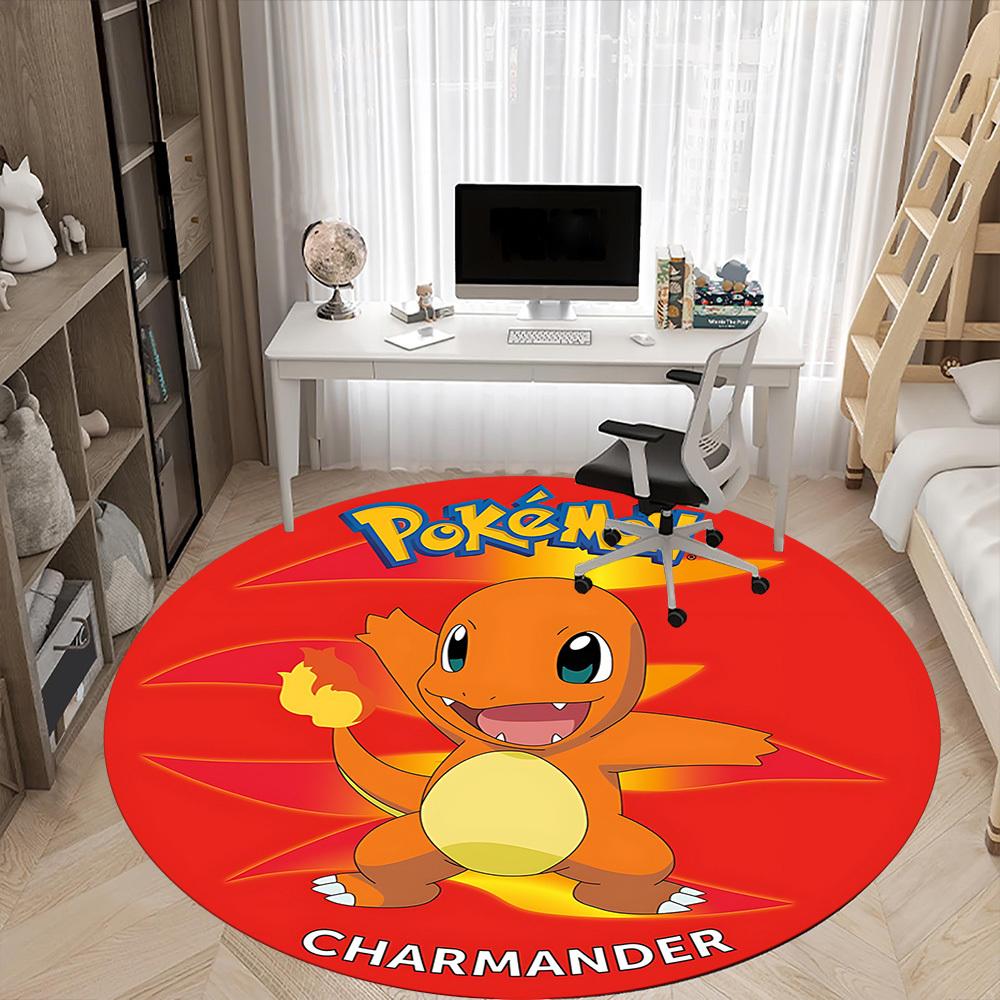 1pc Pokemon Charmander Office Round Area Rug, Indoor Mat Suitable For Office, Under Office Chairs Bedroom Living Room Home Decor, Room Deco