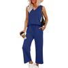 Women's Casual Fashion Sleeveless V-Neck Loose Wide Leg Pants Set