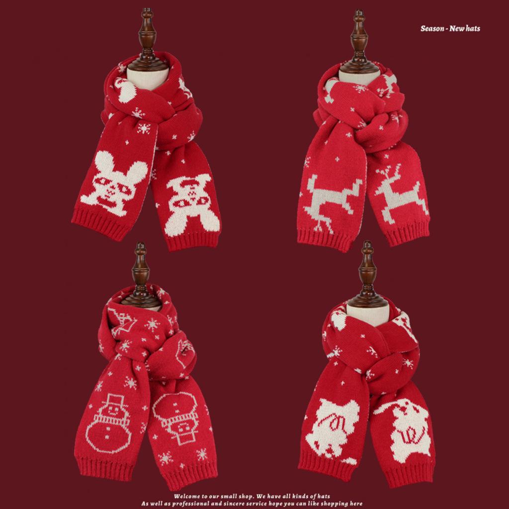 Roter Strickschal im koreanischen Stil: Winter Warm Unisex mit kleinem Hasen-Design für Damen und Kinder