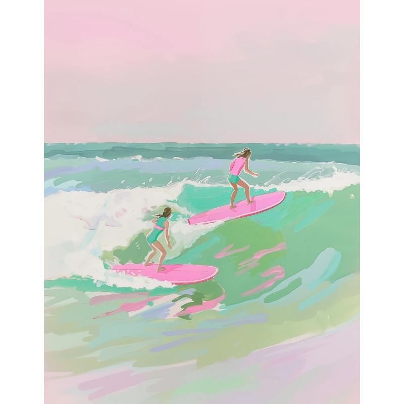 Pink Watercolor Ocean Waves Seascape Poster Oyster Shell Beach Umbrella Surfing Canvas Printing Wall Art Picture Home Decor