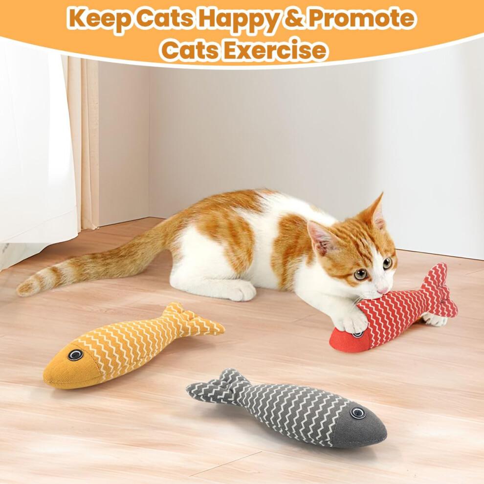 Cat Catnip Toys Fish - Cat Nip Kicker Toy for Indoor Cats, Squeak Interactive Toys for All Breeds Kitten, 3 Pcs Plush Pillows Soft and Durable for Pet