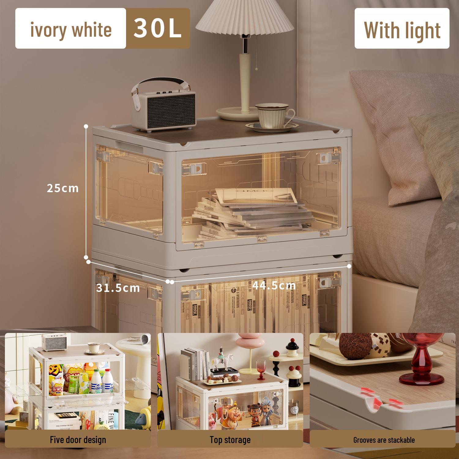 Large Transparent Folding Storage Box with Light Strip and Side Opening
