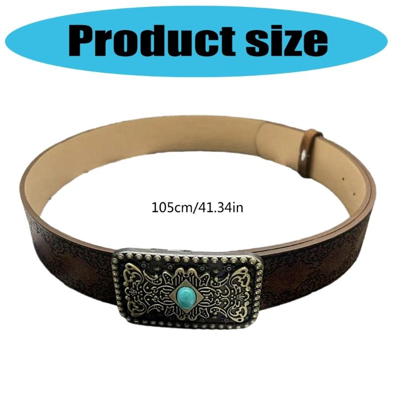 Retro Edgy Buckles Belt Adjustable Brown PU Leather Strap Embossed Belt Fashion Accessory For Women Men