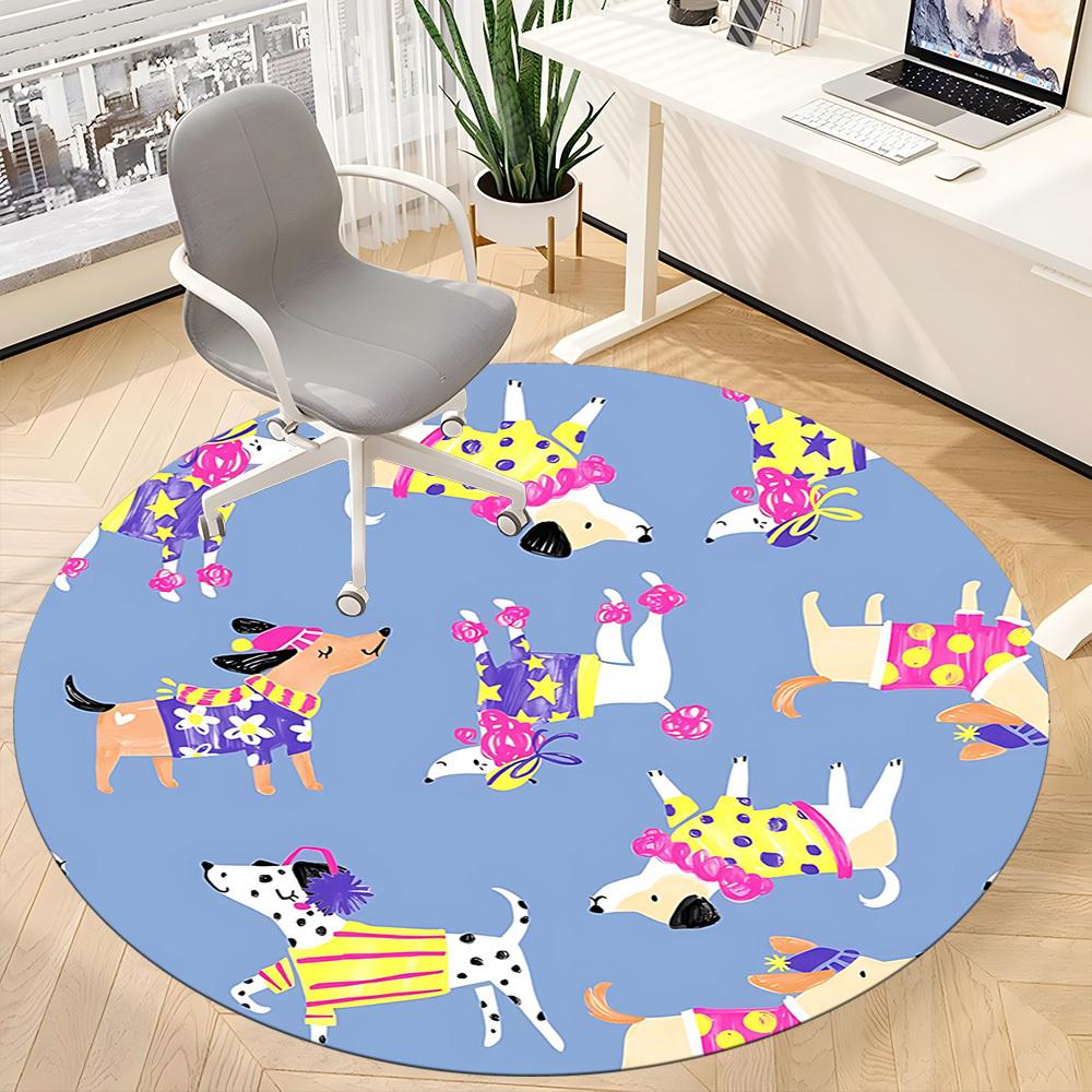 1PCDogs Party Office Round Area Rug, Indoor Mat Suitable For Office, Under Office Chairs Bedroom Living Room Home Decor, Room Deco028