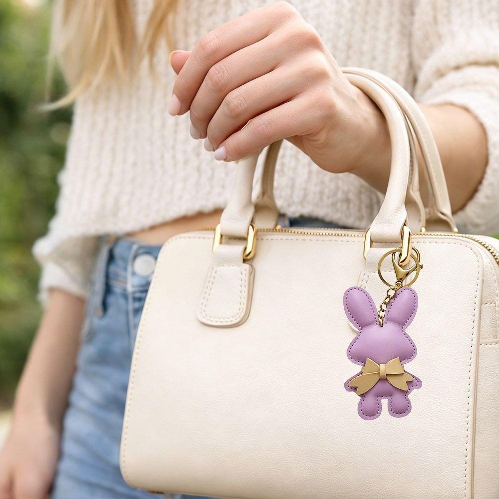 Bow Decoration Key Holders PU Leather Bag Pendant New Bunny Keychain Gift