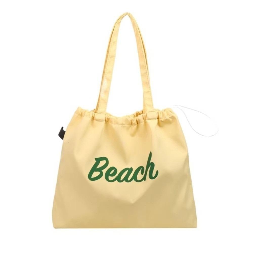 Fashion Canvas Shoulder Bag Portable Casual Handbag Large Capacity Letters Printed String Tote Bag Shopping