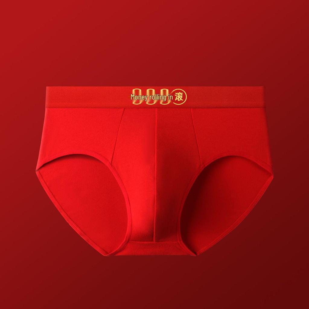Year of the Rat Men's Cotton Mid-Waist Breathable Red Underwear for Weddings