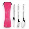 Portable Stainless Steel Cutlery Set Knife Fork Spoon for Camping Travel Dining with Carrying Bag Outdoors