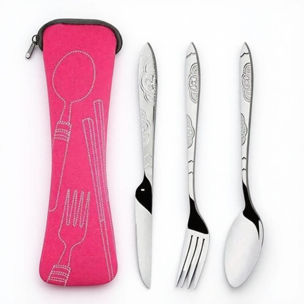 Portable Stainless Steel Cutlery Set Knife Fork Spoon for Camping Travel Dining with Carrying Bag Outdoors