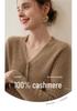 Cardigan Elegante de Color Sólido para Mujer, 100% Cachemir, Cuello en V - Capa Otoño/Invierno