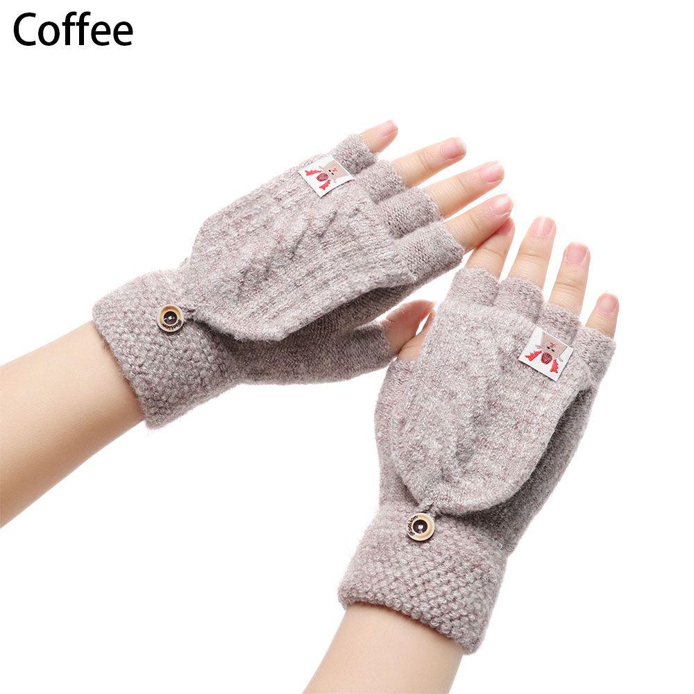 Gift Flip Elastic Keep Finger Warm Fingerless Mittens Knitted Gloves Half Capped Thicken Warm