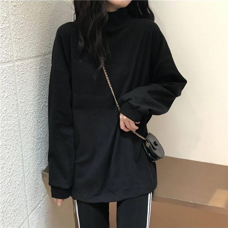 Fashion Turtleneck Solid Color All-match Hoodies Women Clothing Autumn New Oversized Casual Pullovers Loose Korean Hoodies