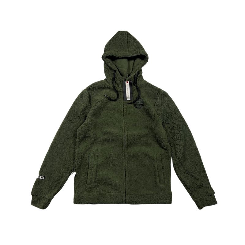 European and American Style Men s Autumn and Winter Fleece Hooded Sweatshirt, American Casual Solid Color Warm Top Jacket Army Green M