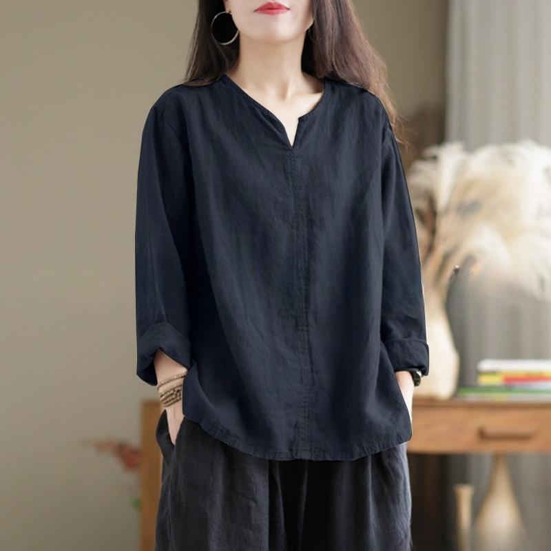 TIFICY Damenmode, lässig, Frühling und Herbst, einfarbig, langärmelig, V-Ausschnitt, Blusen und Hemden