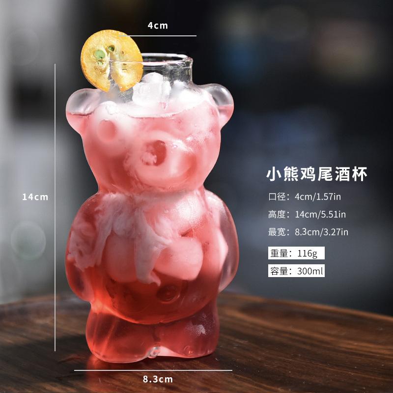 

Cute Bear-Shaped Glass Drinkware Cups with Straw Household Kitchen Creativity Cartoon Cocktail Champagne Glass Coffee Mugs Gifts 301-400ml
