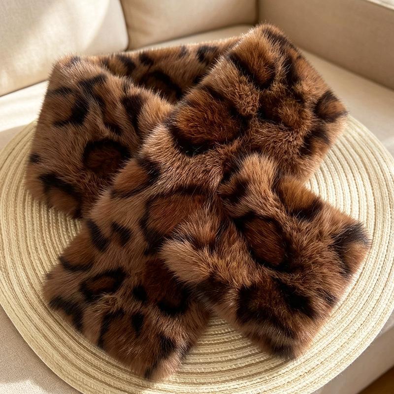 Faux Fur Leopard Print Scarf Ultra Soft Fluffy Great Warmth Perfect For Winter Outdoor Daily Wear