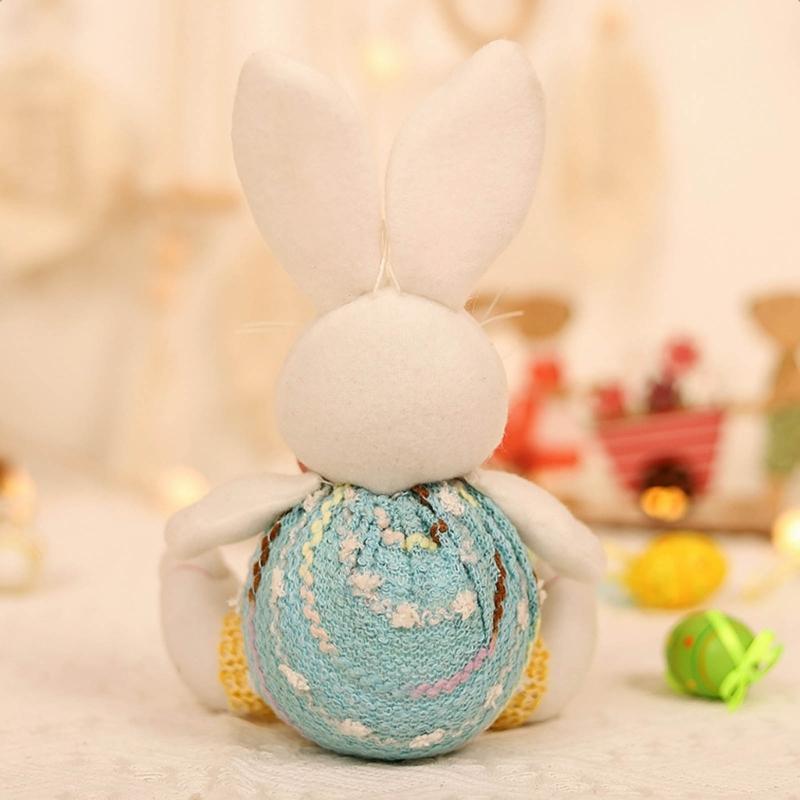 1pair Cloth Rabbit Easter Figurine Craft Hangable Rabbit Ornament Mini Garden Supplies Desk Home Figurine Ornament