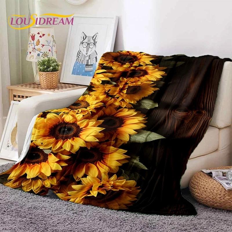 Traum Sonnenblumen Nordische Gänseblümchen Weiche Flanelldecke für Bett Schlafzimmer Sofa Picknick, Tagesdecke zum Zudecken Outdoor Freizeit Nickerchen Geschenk